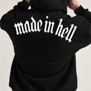 Black Hoodie with White 'Made in Hell' Print